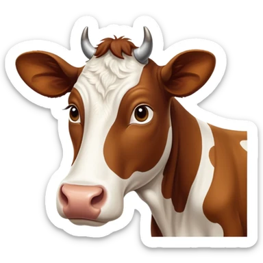 cinematic-noble-brown-and-white-cow-portrait-emoji,-poised-and-regal,-with-a-large,-sturdy-build-and-a-beautifully-patterned-hide-of-rich-brown-accented-by-crisp-white-patches,-deep-set-soulful-brown-eyes,-simplified-yet-sharp-and-sophisticated sticker