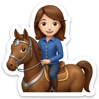 brown haired girl on a horse smiling' sticker