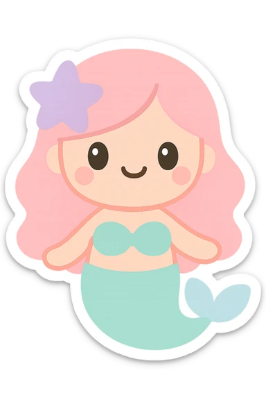 adorable mermaid emoji, kawaii style sticker