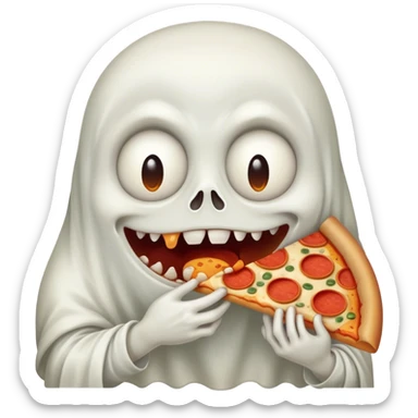 sad crying ghost eating pizza big teeth sticker