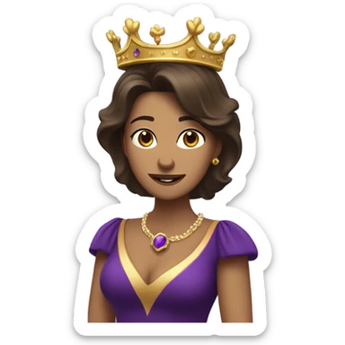 Caucasian long  brunette woman wearing formal royal purple robes and a crown who is pouring her heart out to the man she adores  sticker