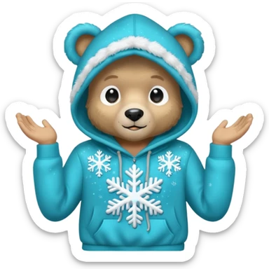 Glitter bear with cyan snowflake black sweatshirt sticker