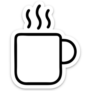 simple and bold icon of a mug with steam lines, easy to identify sticker