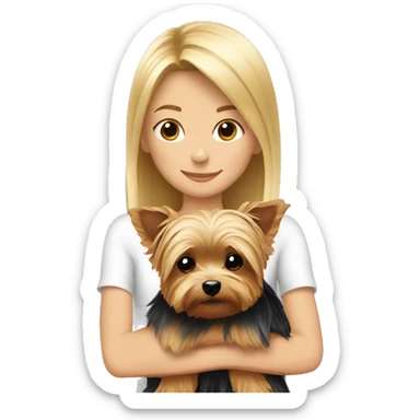 Yorkie with blonde girl hug  sticker