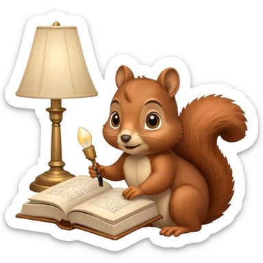 squirrel reading in bed with retro light lamp next to it sticker