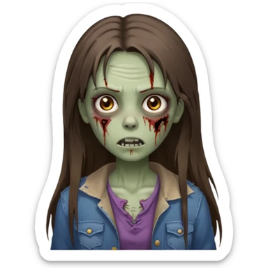 a zumbi girl with long brunette straight hair and light brown eyes sticker