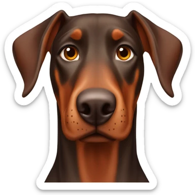Red and brown Doberman without cropped ears face facing front happy expression  sticker