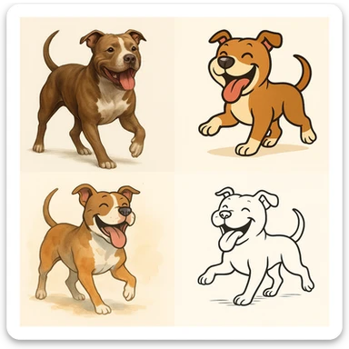 pitbull playing, varied style, simple background sticker
