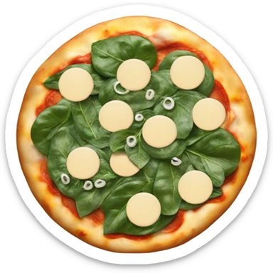 Pizza with mozzarella circles and spinach sticker