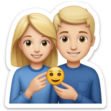 Make an emoji of a girl who is teaching a boy how to make emojis sticker