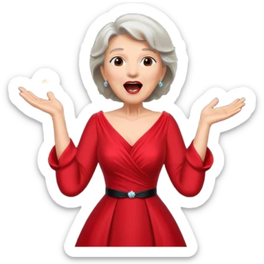 Older woman – elegant gown, 50s, red dress, expressive singing pose sticker