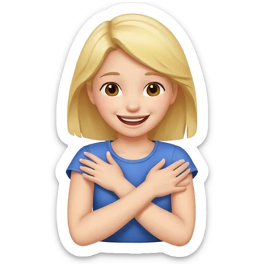 A girl crossing her arm holding her neck laughing  sticker