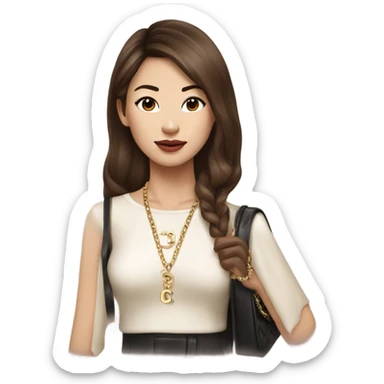 Realistic brown hair Chanel Asian Girl with Birkin bag and Chanel necklace sticker
