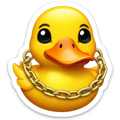yellow duck with orange beak and gold chain around its neck with helicopter helmet sticker