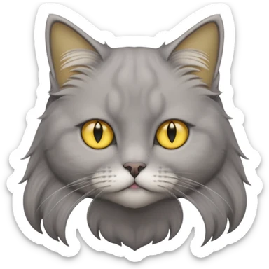 grey fluffy british long hair cat with yellow eyes cuteer without furr in the ears sticker