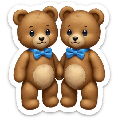 sweet twin teddy same bears with blue bow tie sticker
