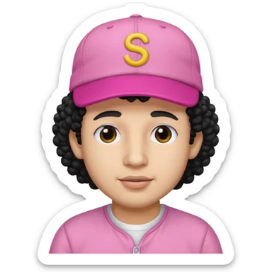 Papi Santana, Rosa keps & svart lockigt hår (kille) sticker