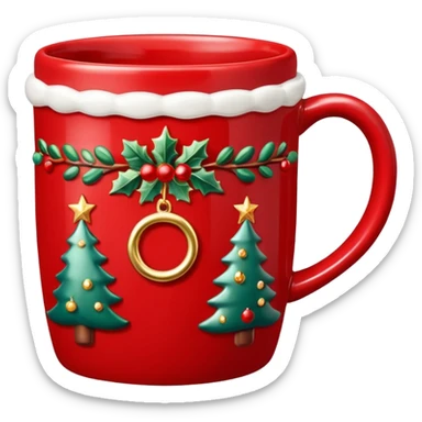 Red Coffee mug with detailed christmas  embellishment sticker