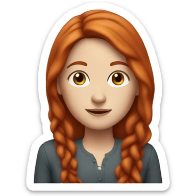 white woman with freckles with long red hair in a middle part sticker