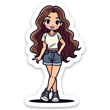 Girly girl with feminine features, long hair, cute outfit sticker