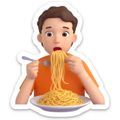 a boy eating spaghetti sticker