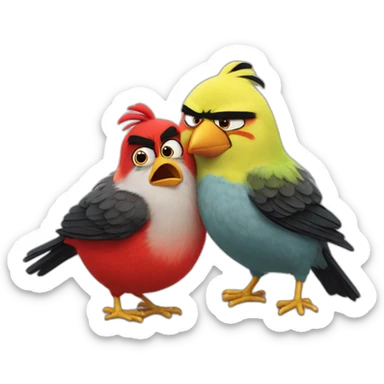 Angry bird being hugged by another bird sticker