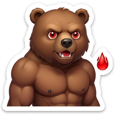 angry buff bear with red eyes and human like muscles sticker