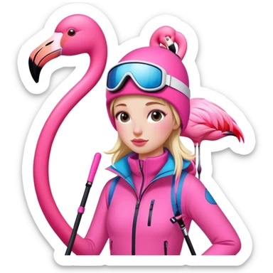 Girly flamingo skiing  sticker