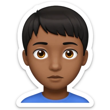 Dark brown boy, with short black fringe hair, black eyes sticker