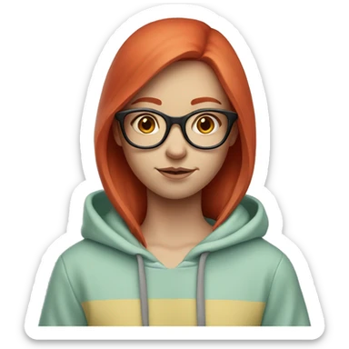 Pale girl with red hair and glasses wearing a Pastel Hoodie with colour block  sticker