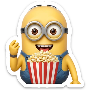 Laughing minion eating popcorn sticker