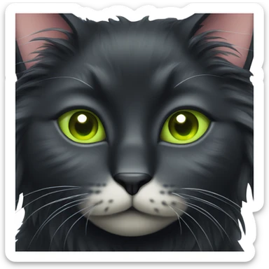 Fluffy black long haired cat mane with lime green eyes sticker