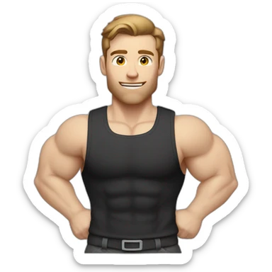 Pale skinned Fit Man With the biceps and brown hair in black shirt and gray shorts sticker