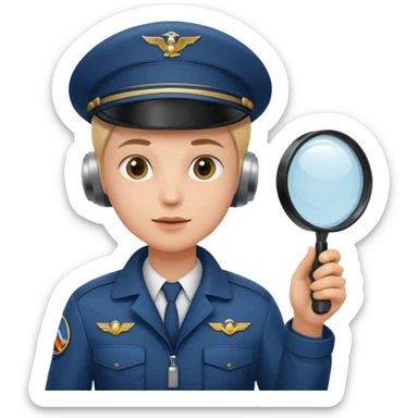 pilot looking through a magnifying glass sticker