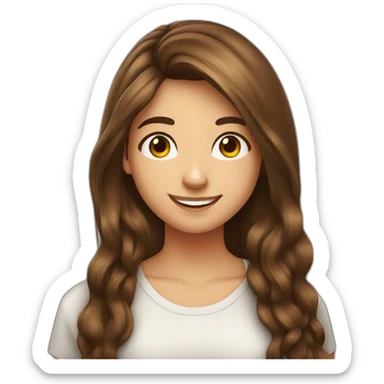 Spaniard Teenager girl long Brown hair funny face smiling taking selfie sticker