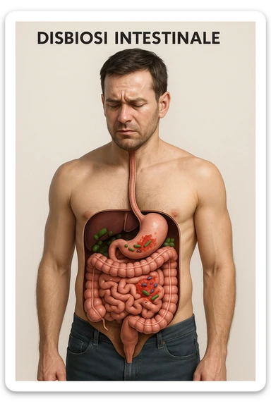 disbiosi intestinale vista anatomicamente su un uomo in 3D sticker