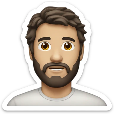 Dark brown hair mullet and short beard sticker