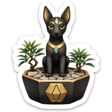  Soothing silky black fur tiny statuette Anubis puppy scene stone-age cracked irregular dodecagon bonsai pot  sticker
