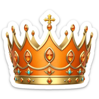 gold tiara with orange stones and a crusader emblem sticker