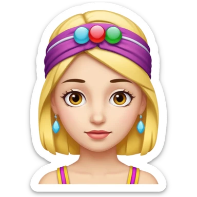 a woman with a colorful headband sticker