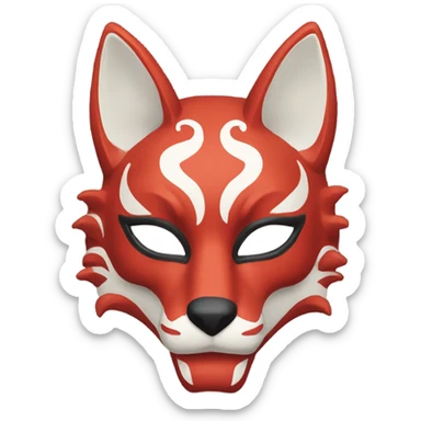 red kitsune mask, slight smile sticker