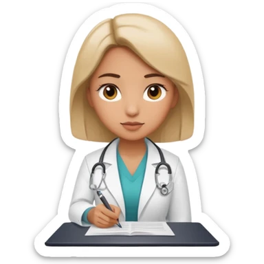 woman medic signing contract for job sticker