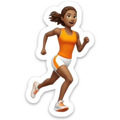 female athletic parcour athlete in orange white cloths, running sticker