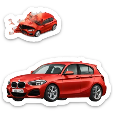A bmw 1 series crashing into a red corsa sticker