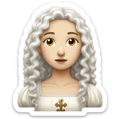 very sad White Medieval beautiful girl with curly hair sticker