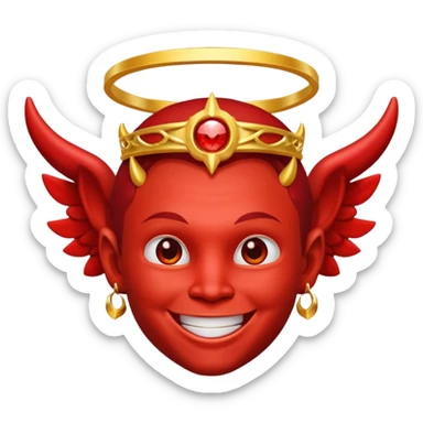 Diablo sonriente con aureola de ángel sticker