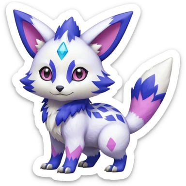Shiny Patterned Snowy Gorgeous Cute Realistic Beautiful Pretty Elemental White with Violet and Indigo and pink markings Trico-Liepard-Zangoose-Pokémon-Digimon-Fakémon-fusion-hybrid-creature sticker