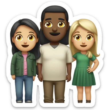 a family, 1_fat_white_man, 1_black_fat_woman, with 1_black_fat_5years_old_girl,  sticker