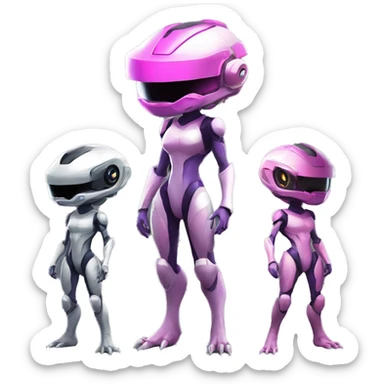 Lizard-Reptile-Raptor-Alien-Genesect-Mewtwo-Fakémon, with pink eyes, with a futuristic visor-helmet, wearing a techwear-suit, Full Body sticker