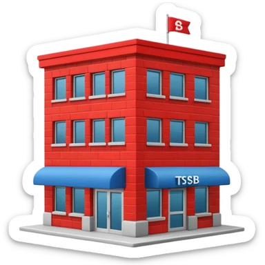 A red building with "TSB" on the top running the banking business sticker